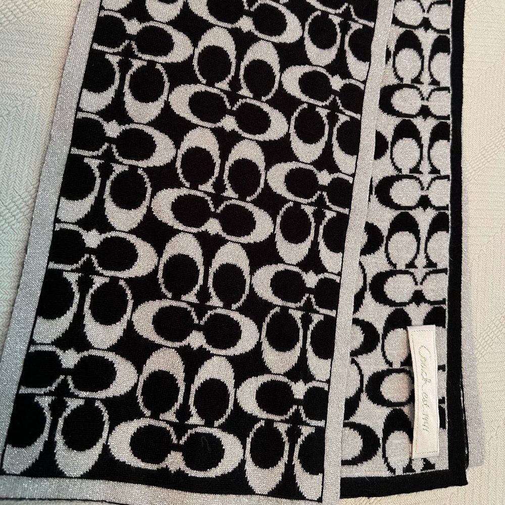 Coach Black and White Shimmer Scarf